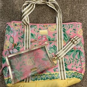 Lilly Pulitzer Pink and Yellow Floral Tote